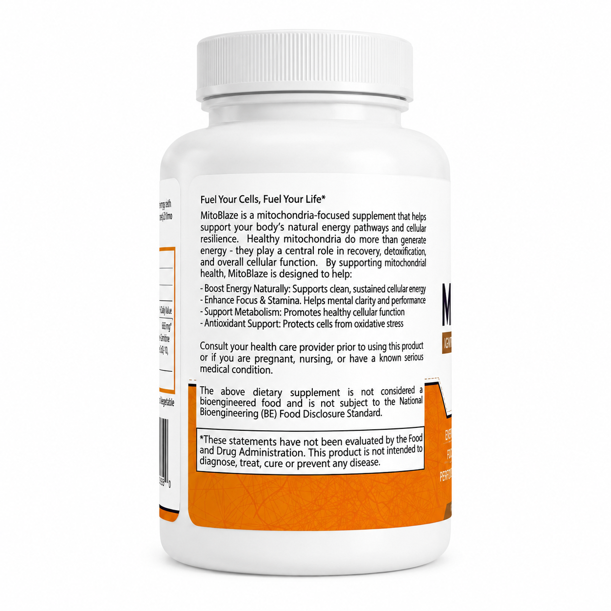 MitoBlaze bottle — product information panel